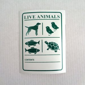 Etiqueta animales vivos. Pieza.