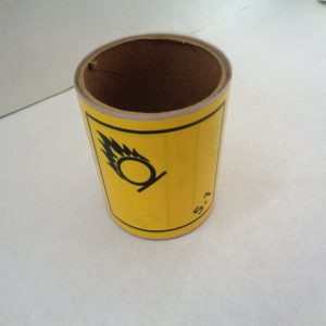 Rollo de etiquetas de la División 5.1 indicado para sustancias sustancias comburentes (oxidizer)